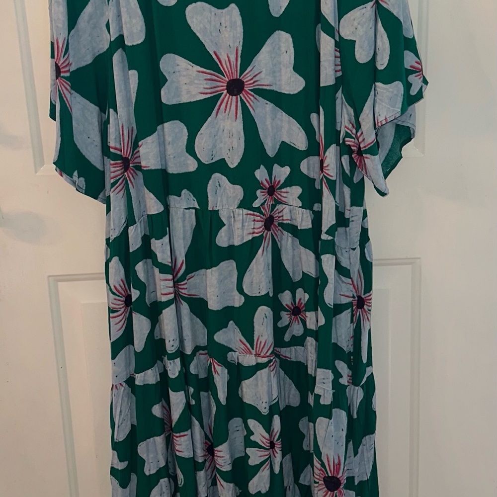 Green Floral Maxi Dress with White & Pink Blooms